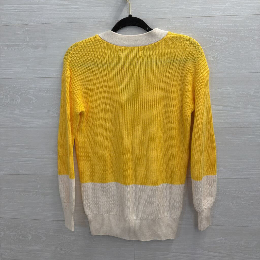 Loft Yellow/ White Knit Cardigan Sweater Extra Small