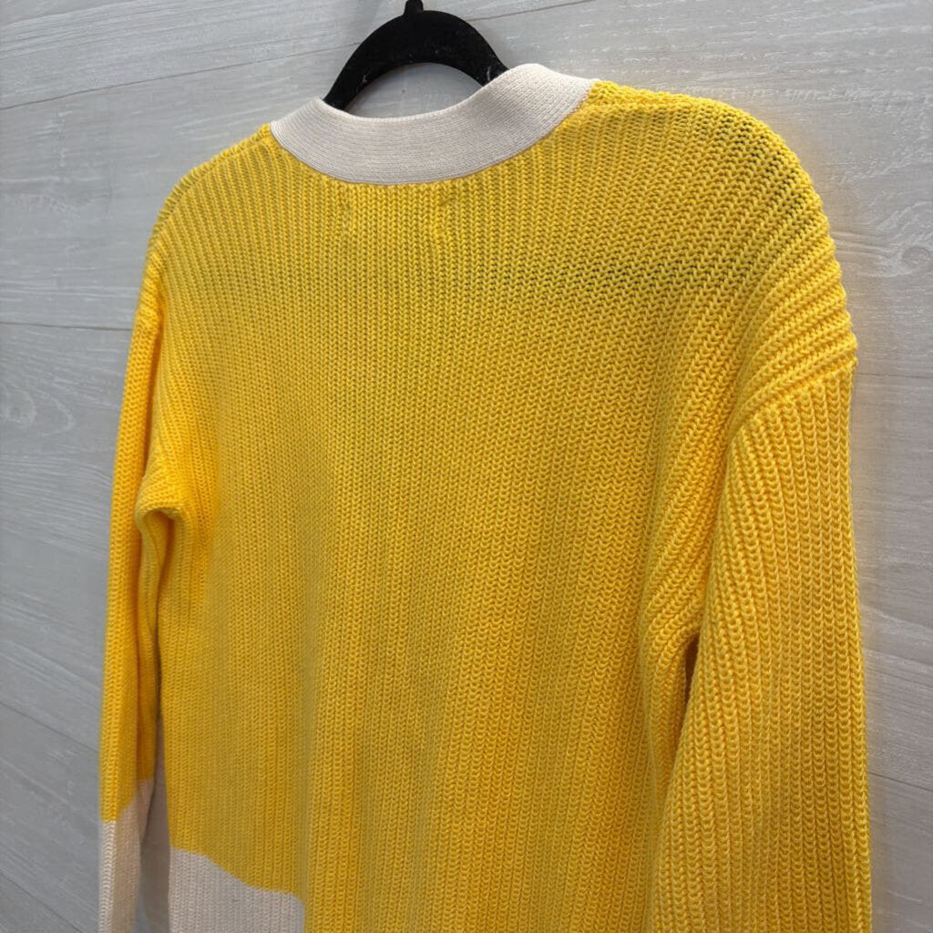 Loft Yellow/ White Knit Cardigan Sweater Extra Small