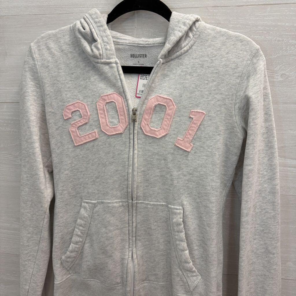 Hollister Grey/ Pink 2001 Zip Up Hoodie Small
