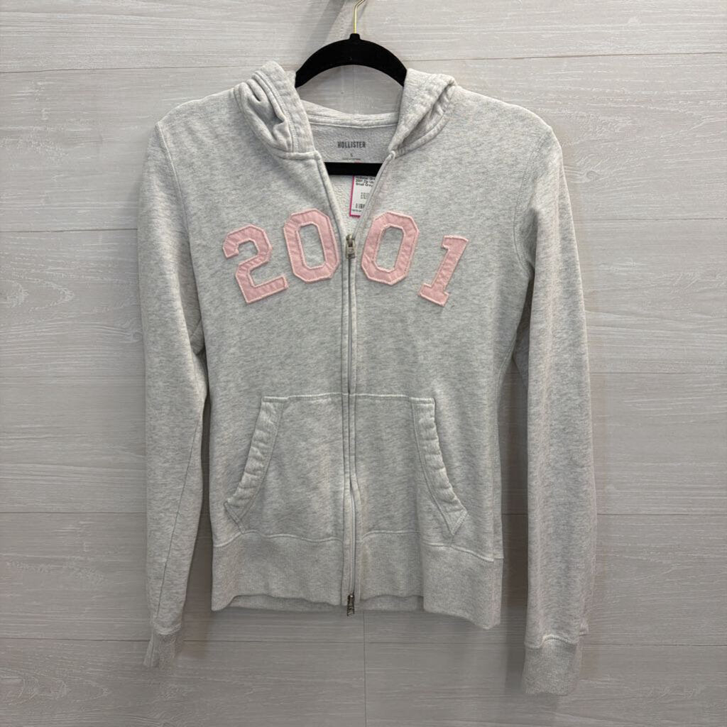 Hollister Grey/ Pink 2001 Zip Up Hoodie Small