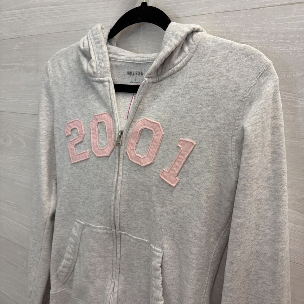 Hollister Grey/ Pink 2001 Zip Up Hoodie Small