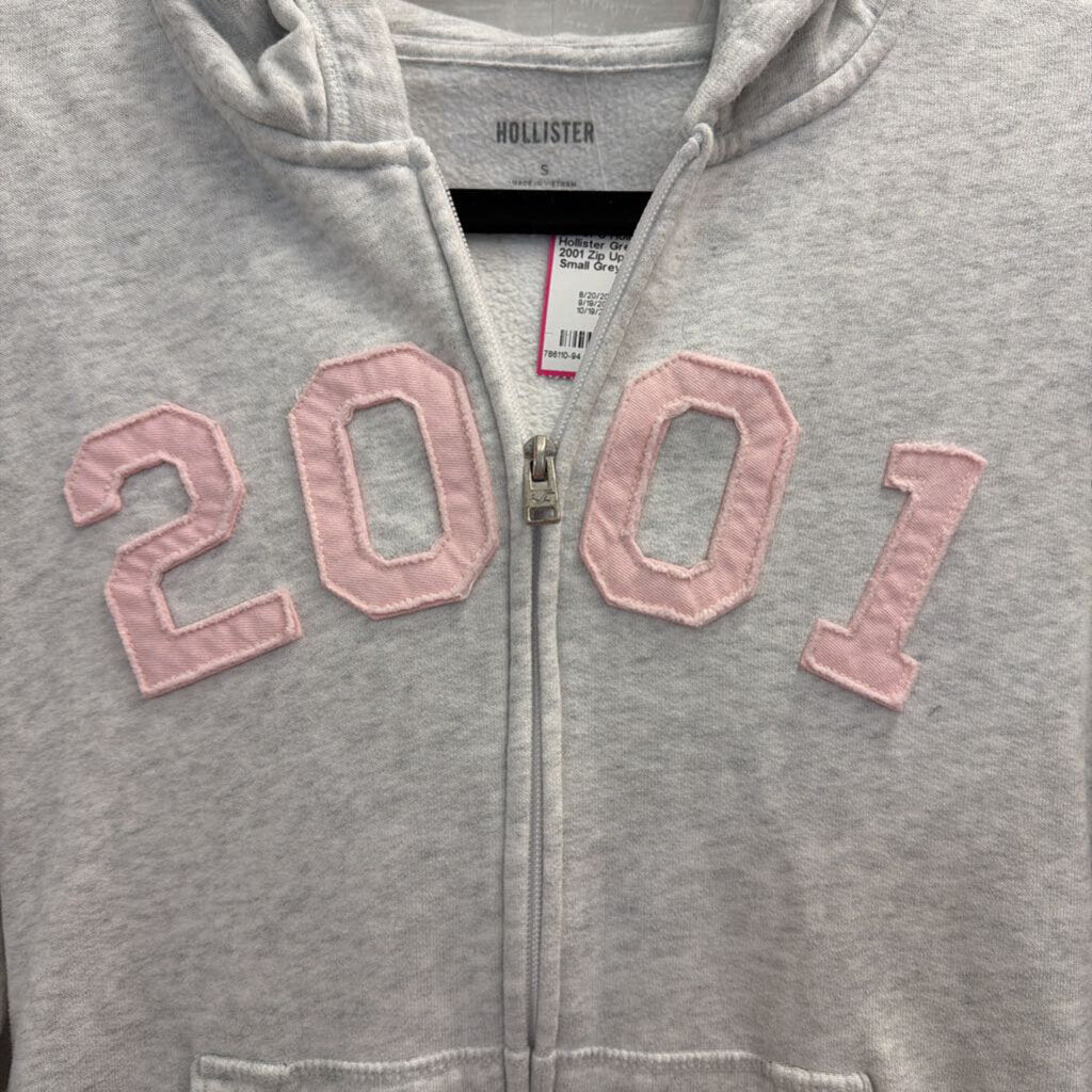 Hollister Grey/ Pink 2001 Zip Up Hoodie Small