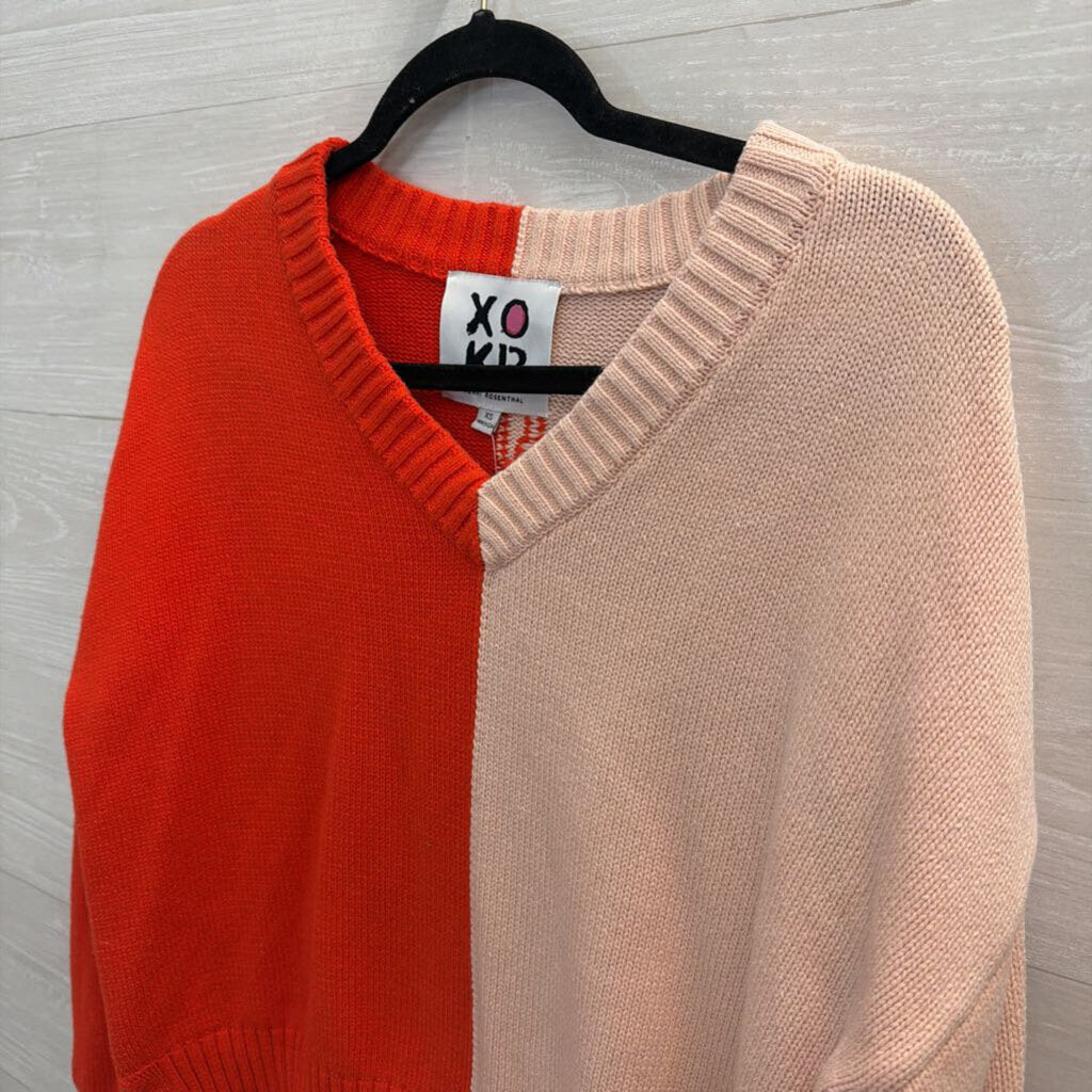 XOKR Pink/ Red Knit V Neck Sweater Top Extra Small