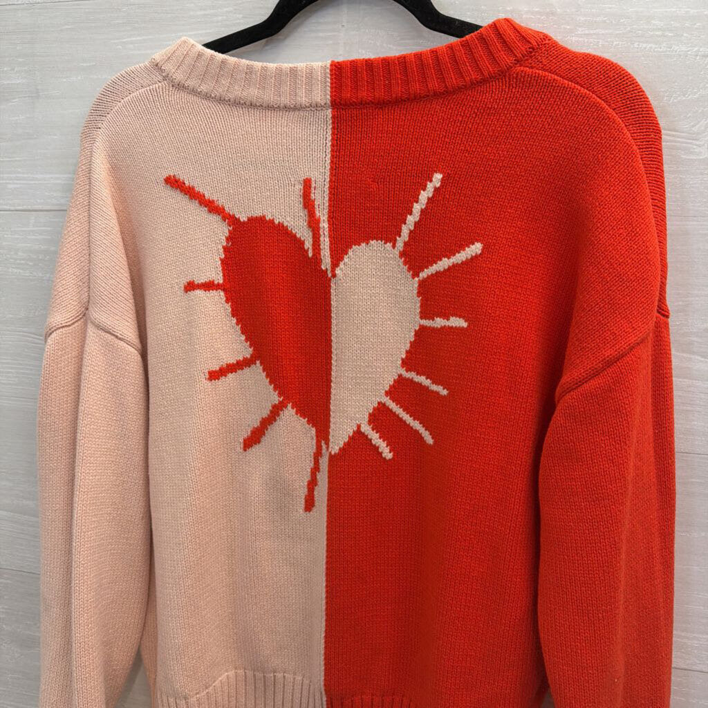 XOKR Pink/ Red Knit V Neck Sweater Top Extra Small