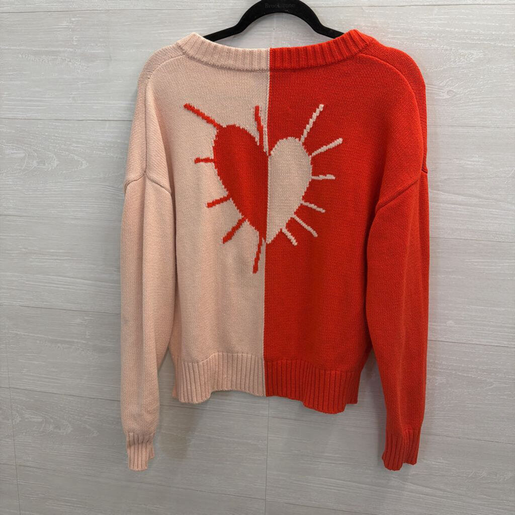XOKR Pink/ Red Knit V Neck Sweater Top Extra Small