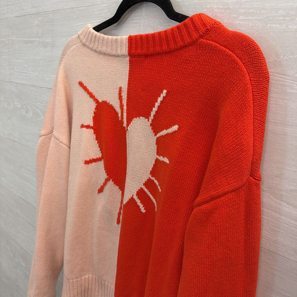 XOKR Pink/ Red Knit V Neck Sweater Top Extra Small