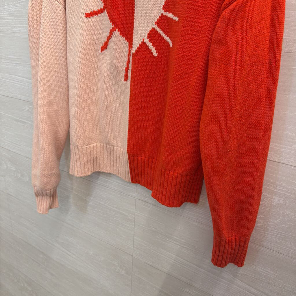 XOKR Pink/ Red Knit V Neck Sweater Top Extra Small
