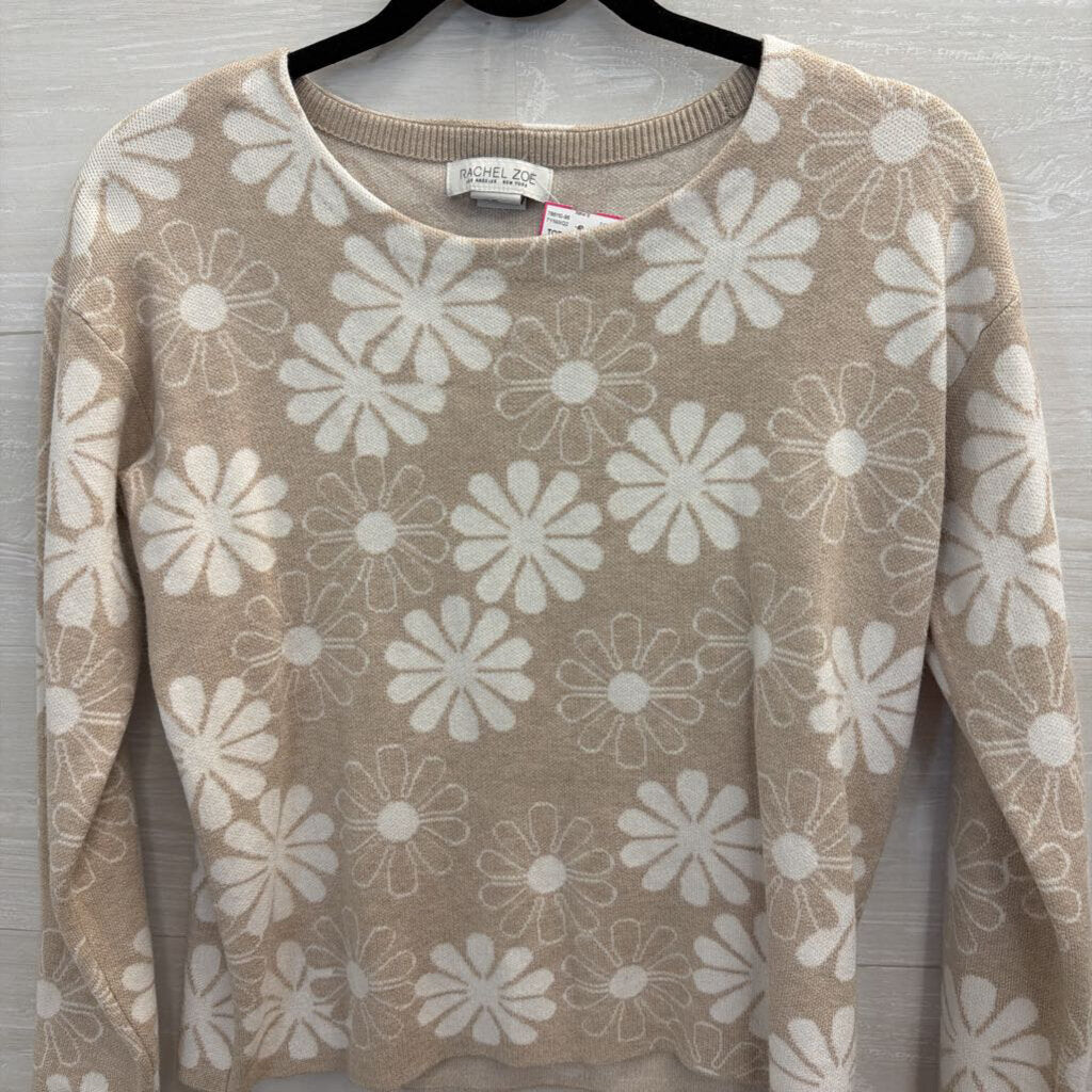 Rachel Zoe Beige/ White Flower Print Sweater Top Extra Small
