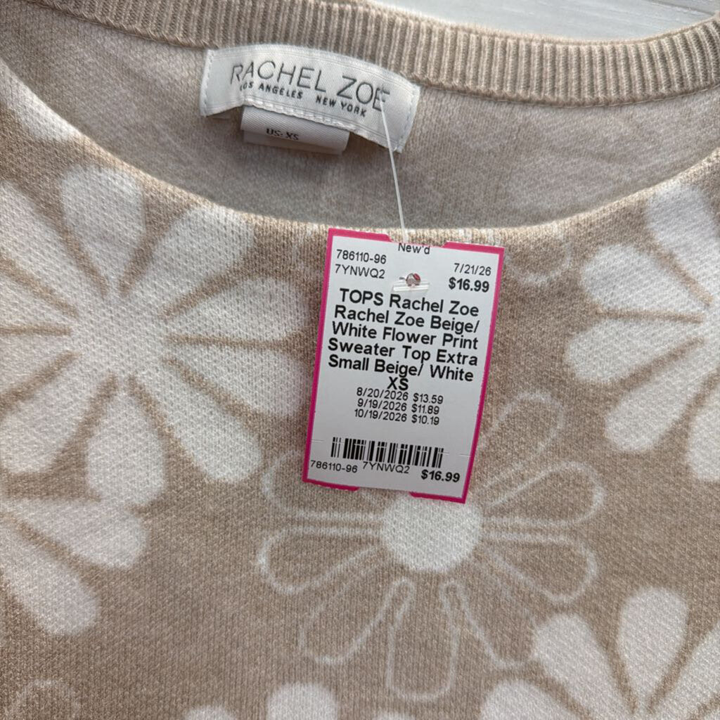 Rachel Zoe Beige/ White Flower Print Sweater Top Extra Small