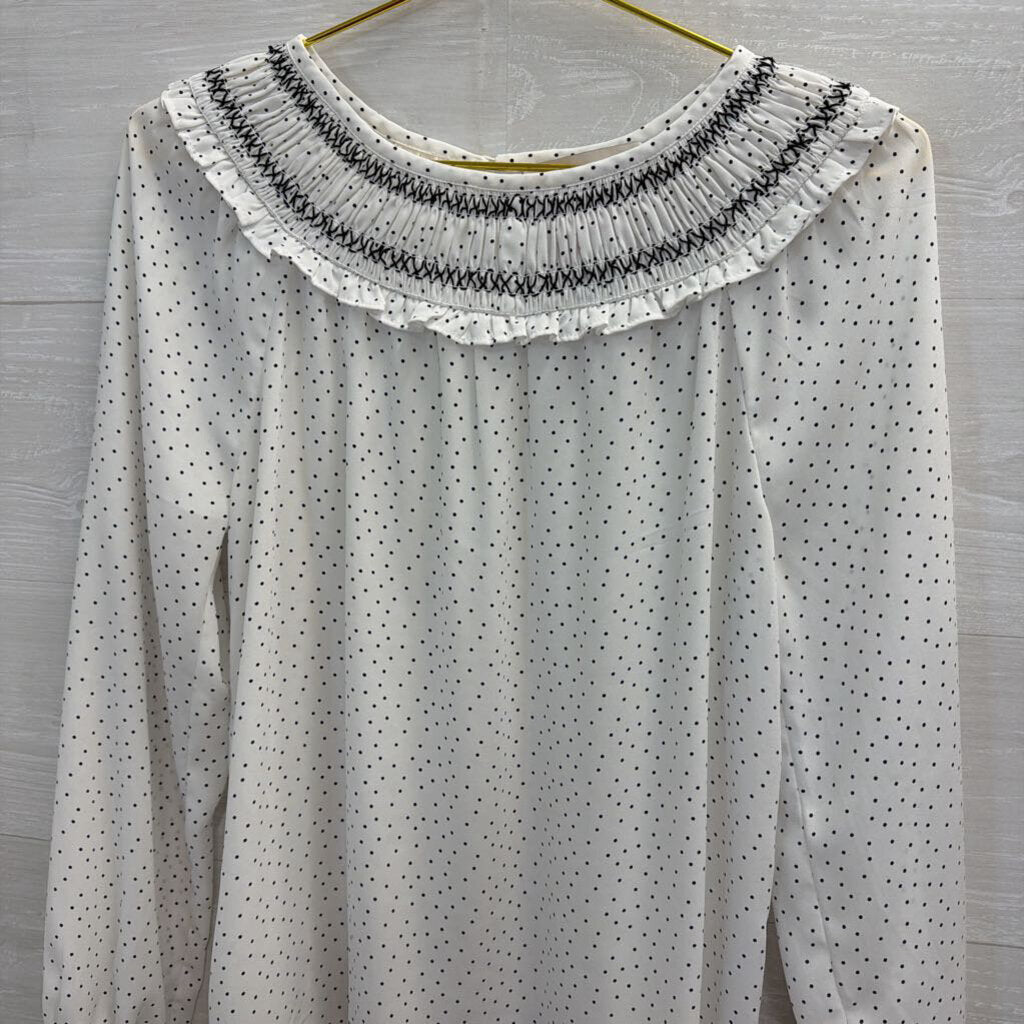 Loft White/ Black Polka Dot Long Sleeve Top Extra Small