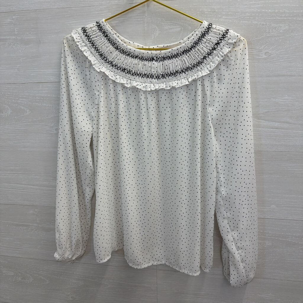 Loft White/ Black Polka Dot Long Sleeve Top Extra Small