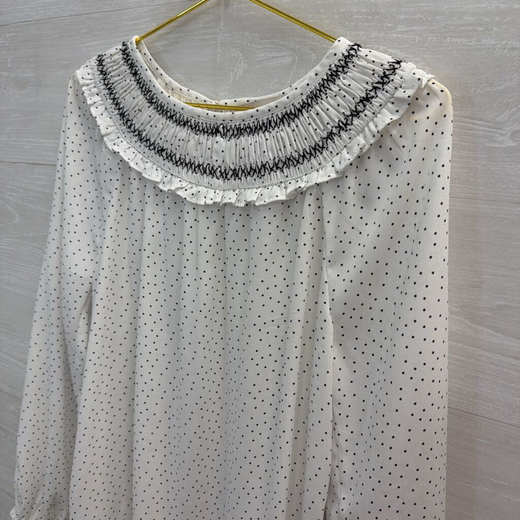 Loft White/ Black Polka Dot Long Sleeve Top Extra Small