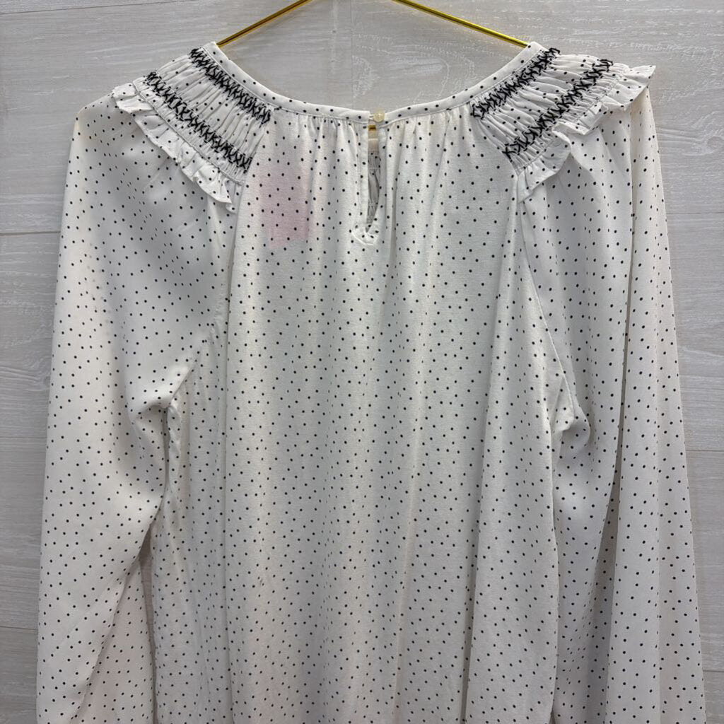 Loft White/ Black Polka Dot Long Sleeve Top Extra Small