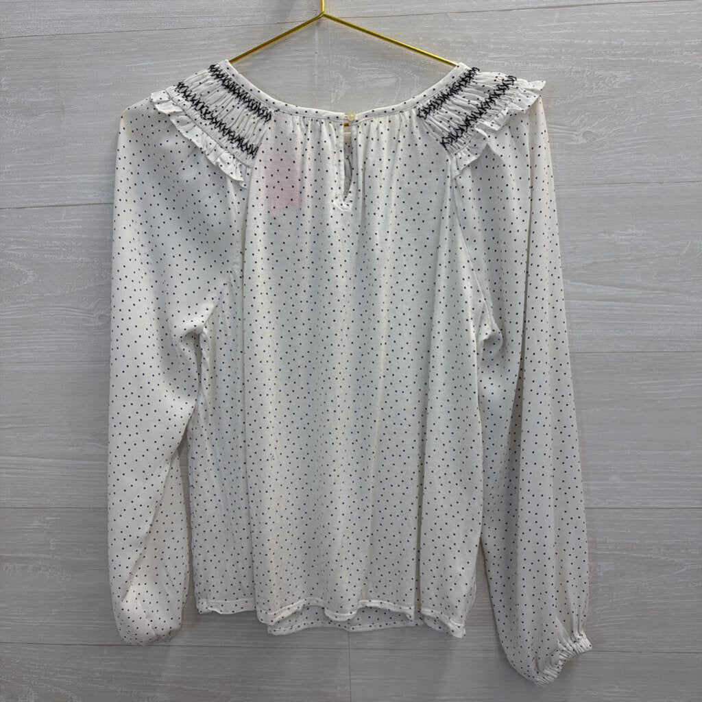 Loft White/ Black Polka Dot Long Sleeve Top Extra Small