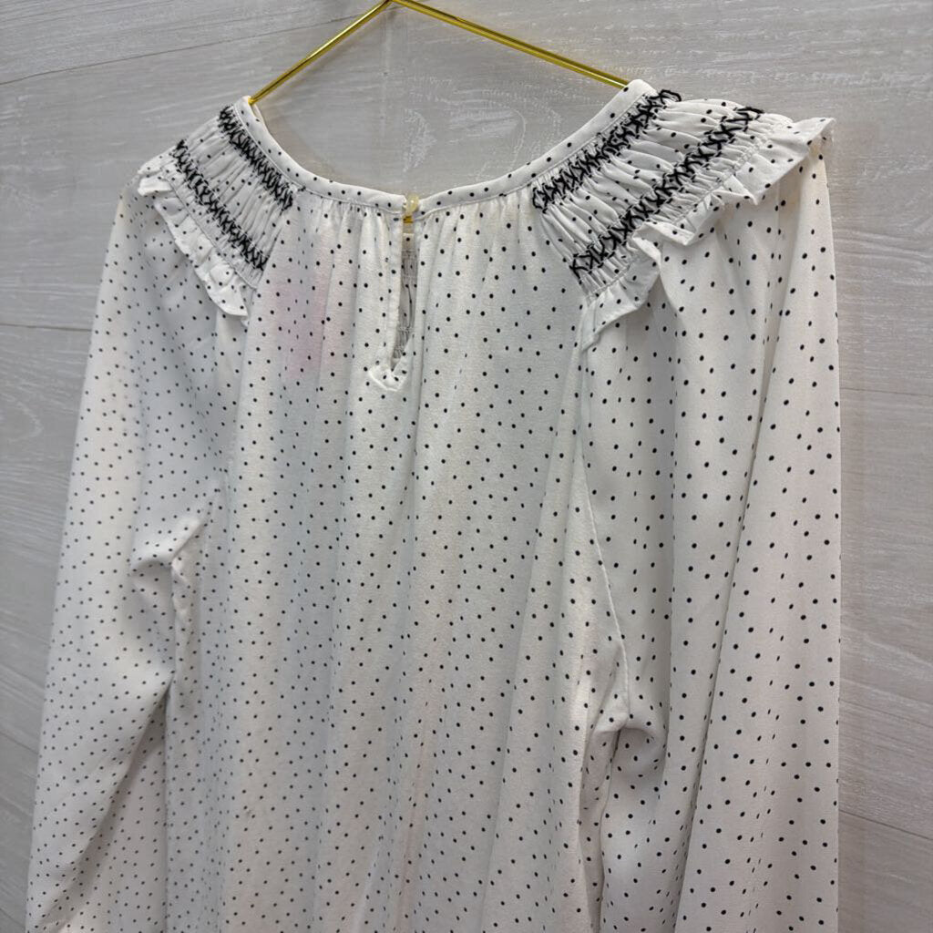 Loft White/ Black Polka Dot Long Sleeve Top Extra Small