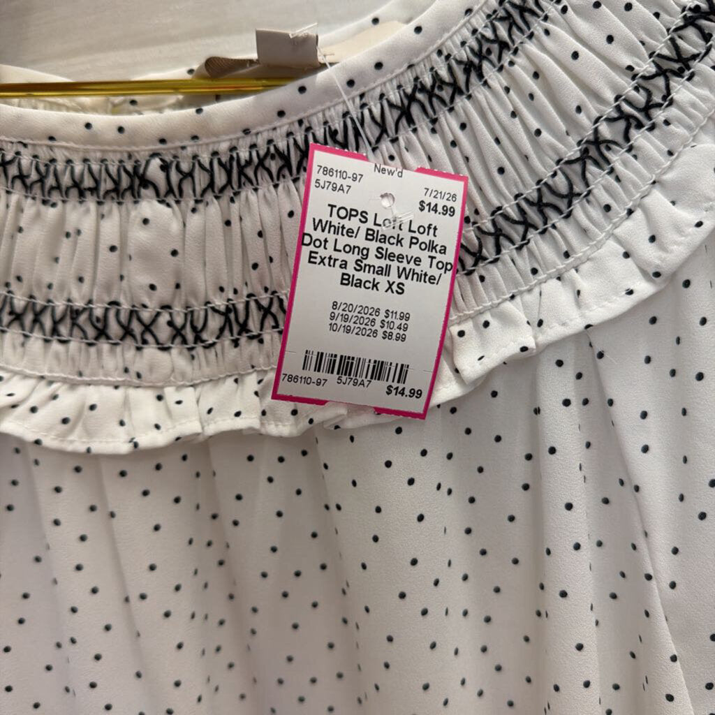 Loft White/ Black Polka Dot Long Sleeve Top Extra Small