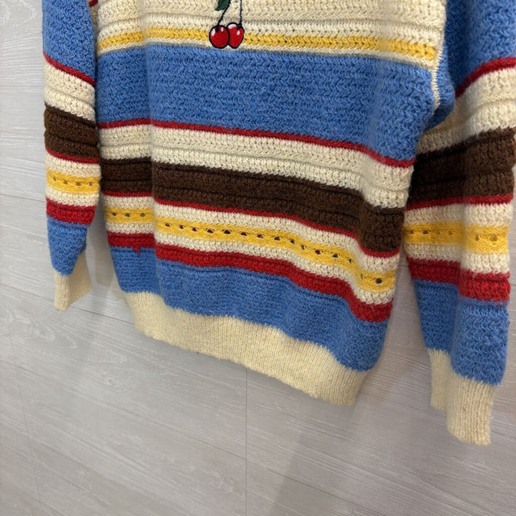 Cider Cream/ Multi Striped Knit Cherry Sweater Top Extra Small