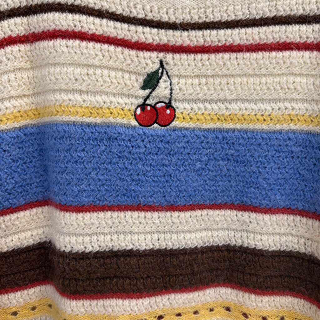 Cider Cream/ Multi Striped Knit Cherry Sweater Top Extra Small