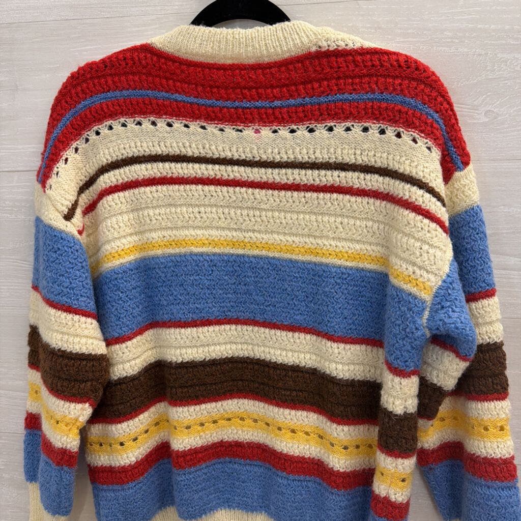 Cider Cream/ Multi Striped Knit Cherry Sweater Top Extra Small
