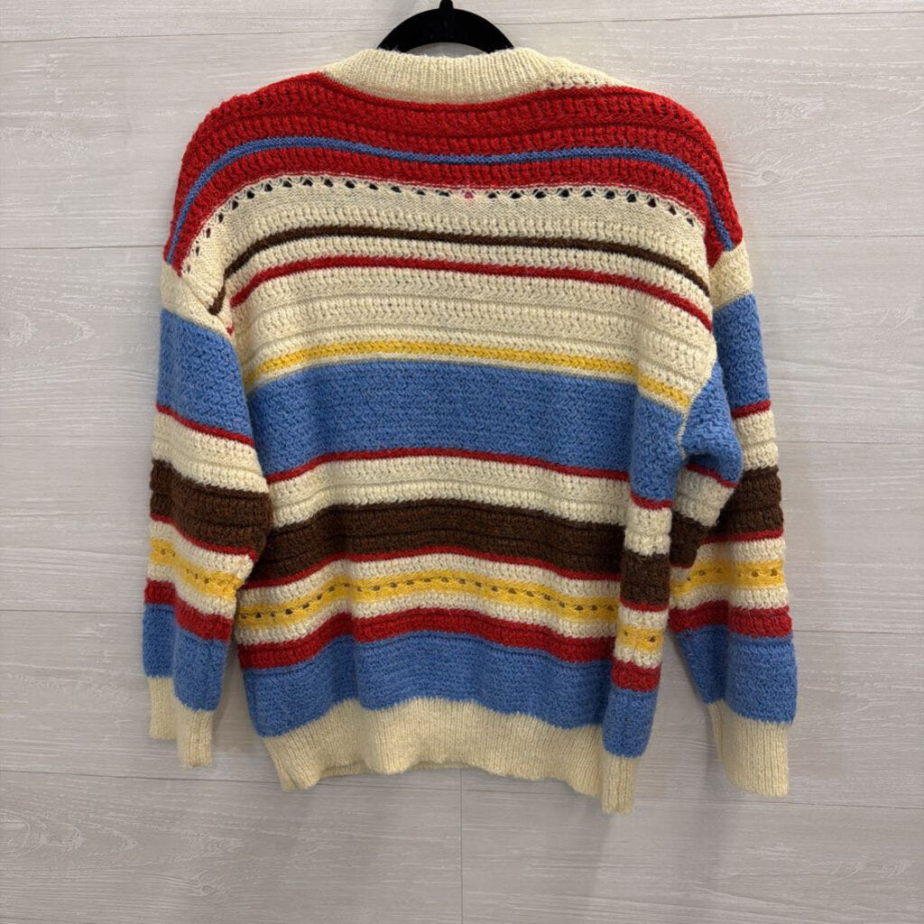 Cider Cream/ Multi Striped Knit Cherry Sweater Top Extra Small