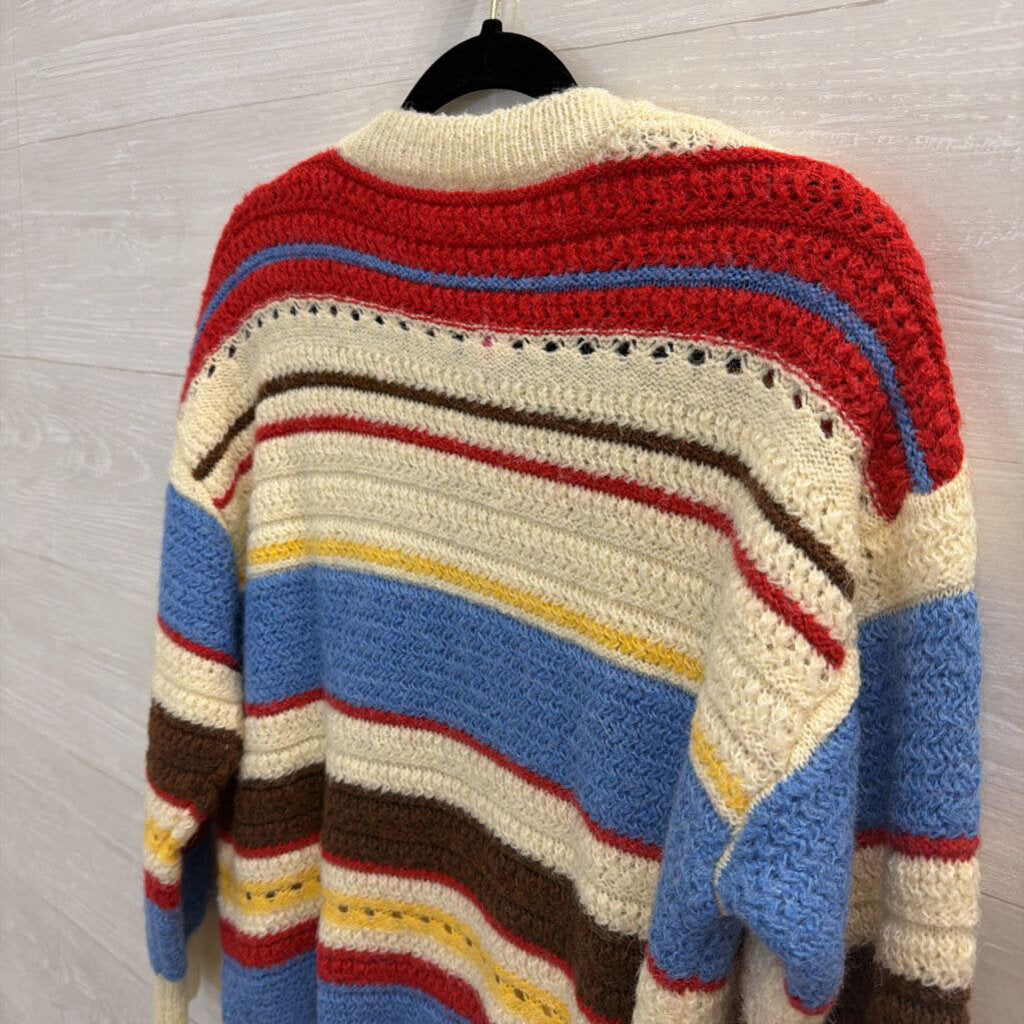 Cider Cream/ Multi Striped Knit Cherry Sweater Top Extra Small