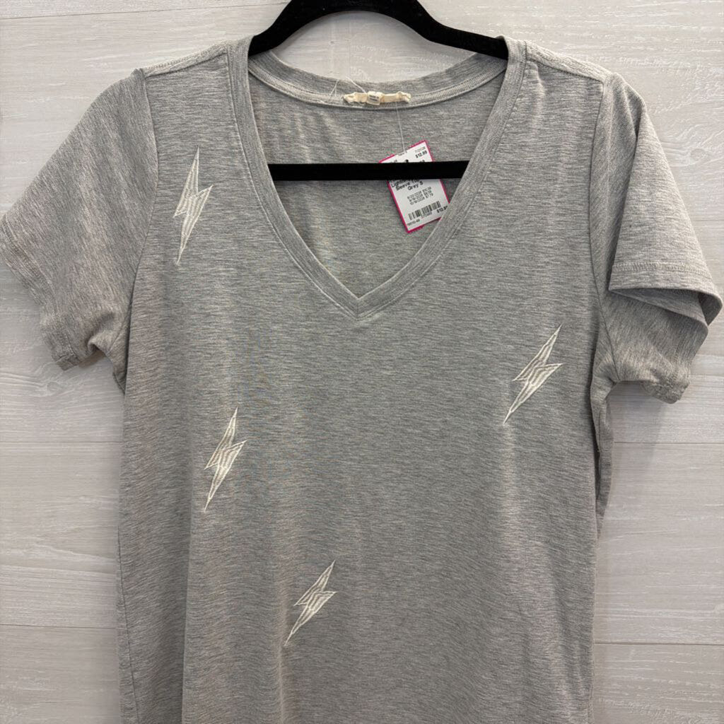 Promesa Grey/ White Lightning Bolt Short Sleeve Top Small