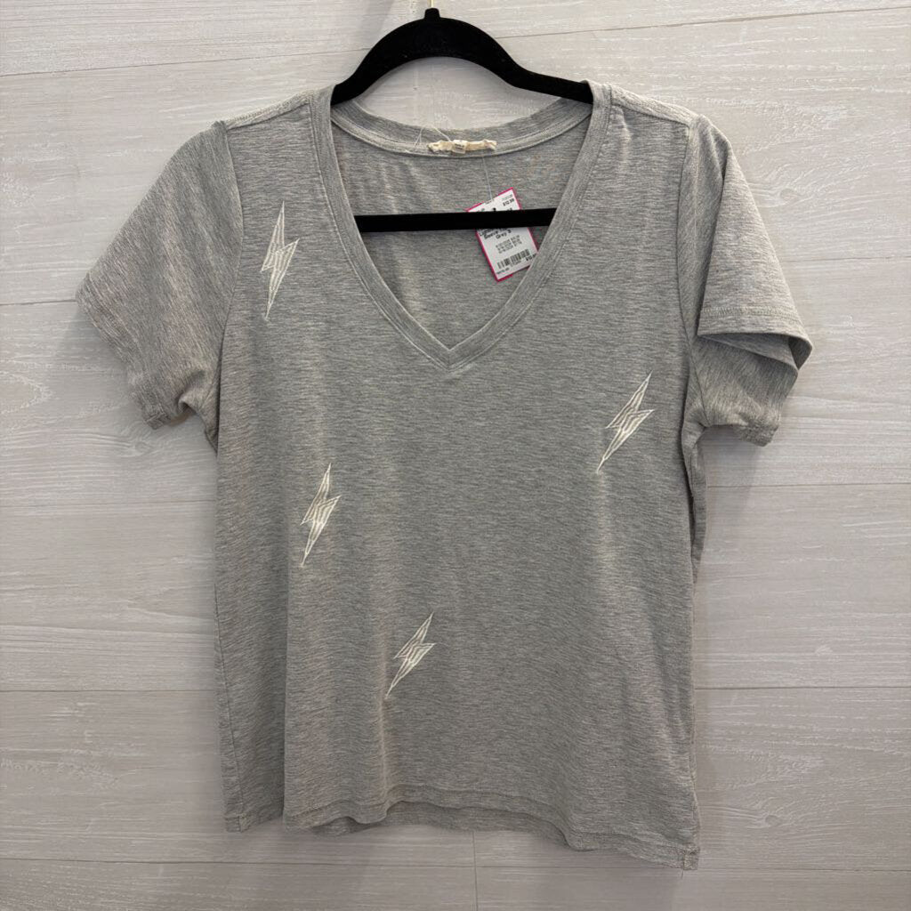 Promesa Grey/ White Lightning Bolt Short Sleeve Top Small