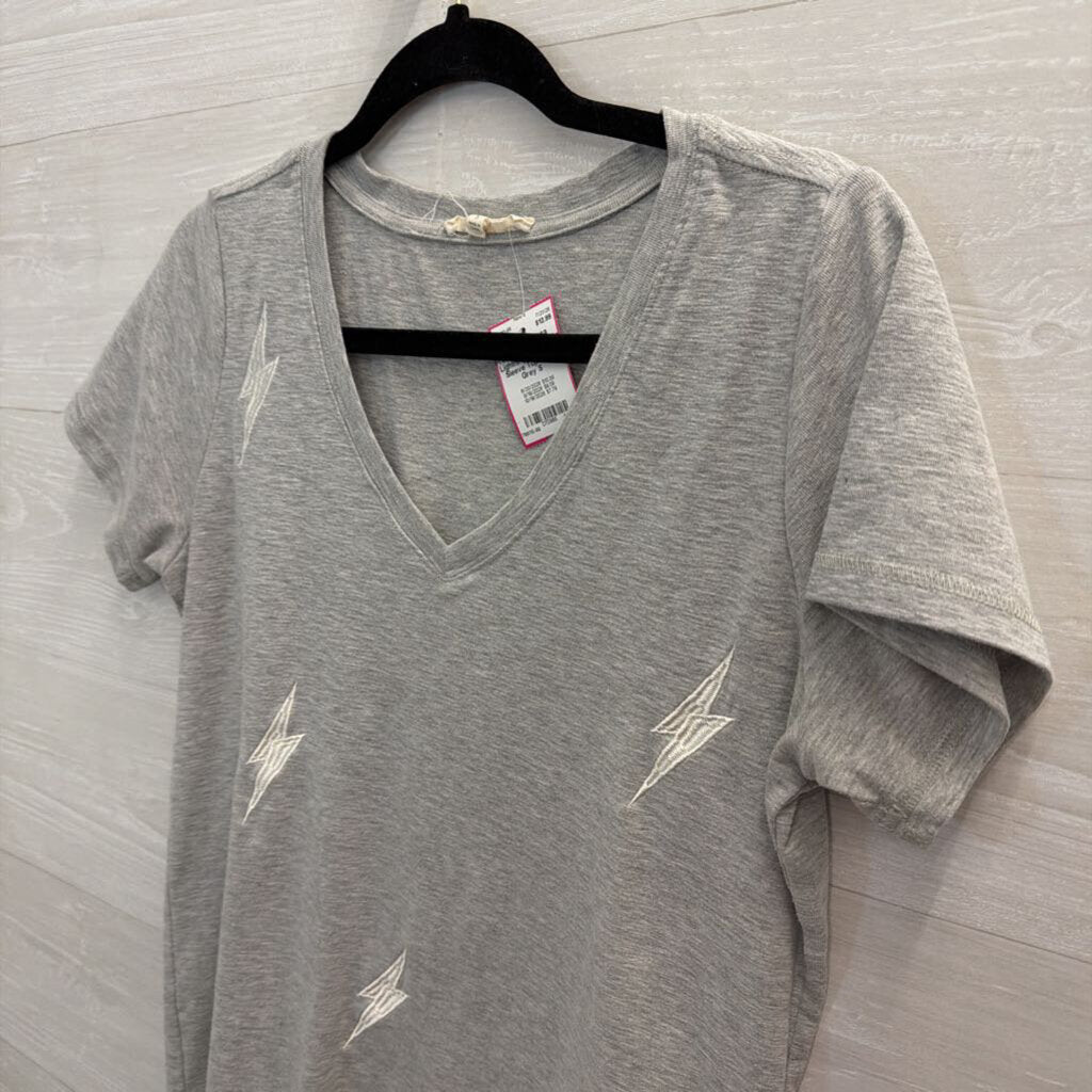 Promesa Grey/ White Lightning Bolt Short Sleeve Top Small