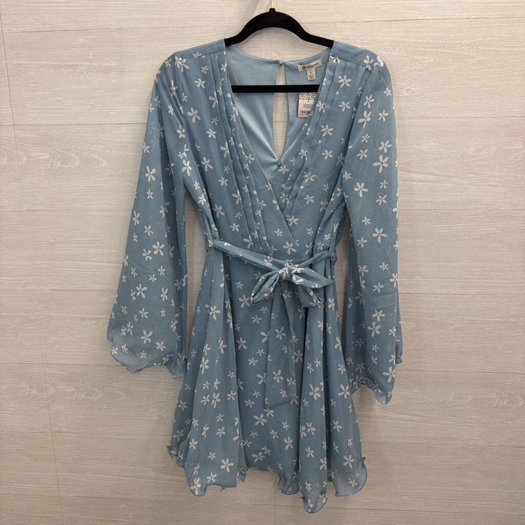 Blue/ White Flower Print Long Sleeve Dress 6