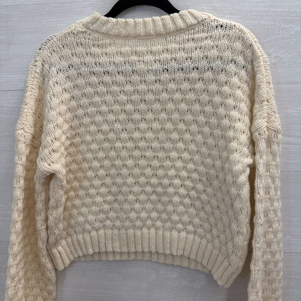 New In Cream/ Multi Flower Detail Cropped Sweater Top Small
