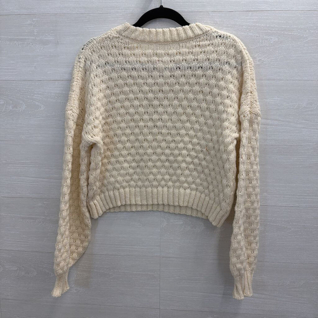 New In Cream/ Multi Flower Detail Cropped Sweater Top Small