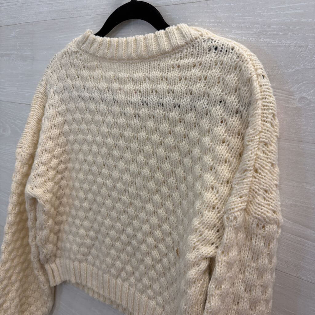 New In Cream/ Multi Flower Detail Cropped Sweater Top Small