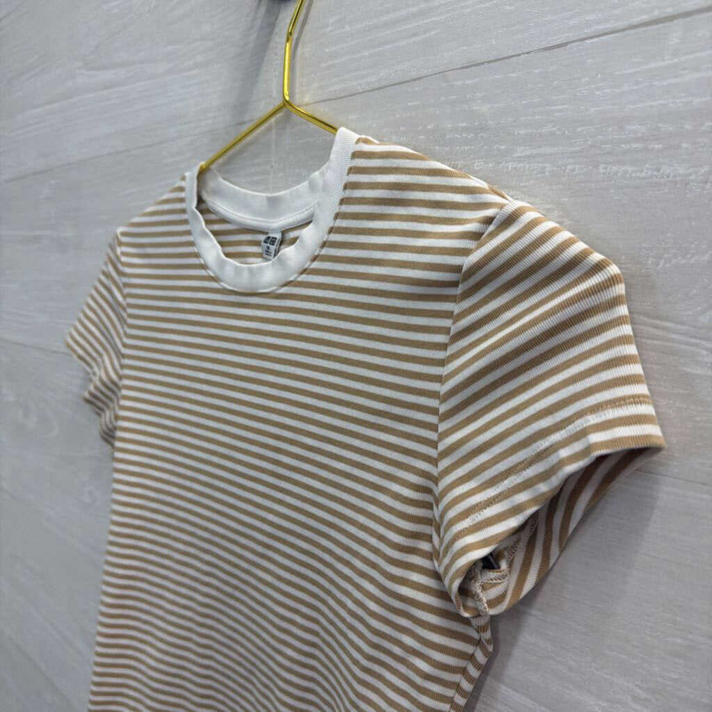 Brown/ White Striped Cropped Short Sleeve Top Extra Small