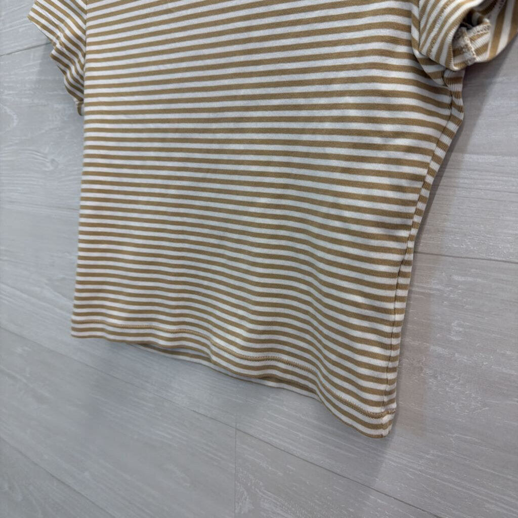 Brown/ White Striped Cropped Short Sleeve Top Extra Small