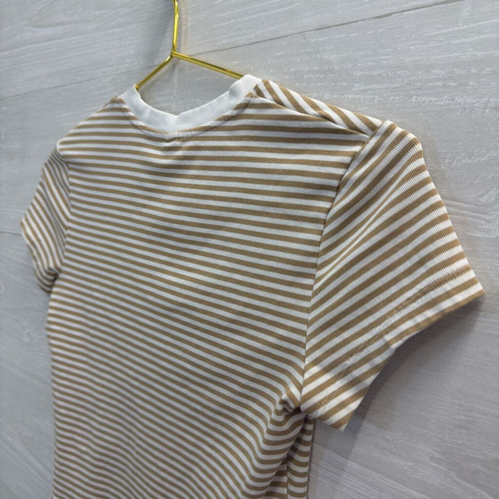 Brown/ White Striped Cropped Short Sleeve Top Extra Small