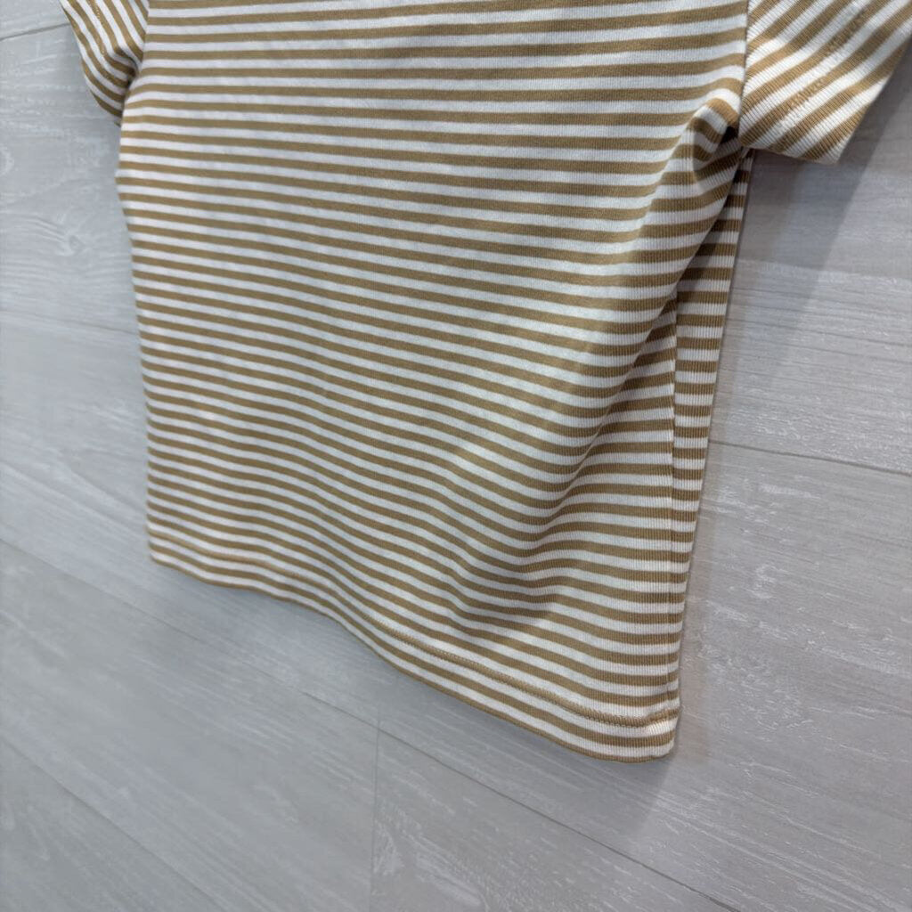 Brown/ White Striped Cropped Short Sleeve Top Extra Small