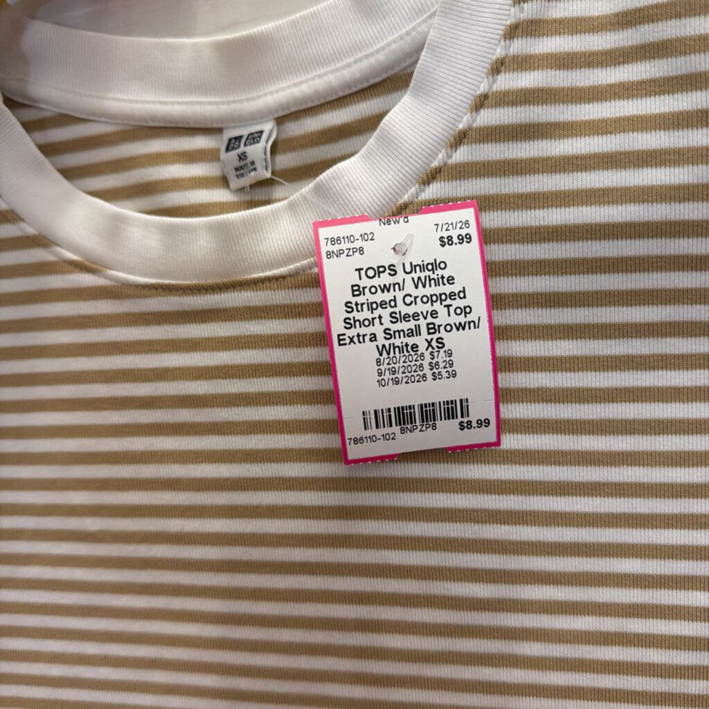 Brown/ White Striped Cropped Short Sleeve Top Extra Small