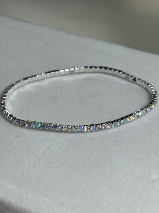 Silver/ AB Tiny Stone Rhinestone Stretchy Bracelet