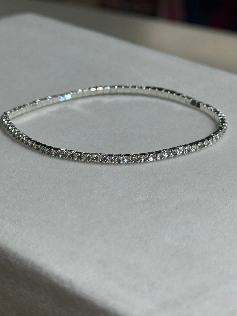Silver/ Clear Tiny Rhinestone Stretchy Bracelet