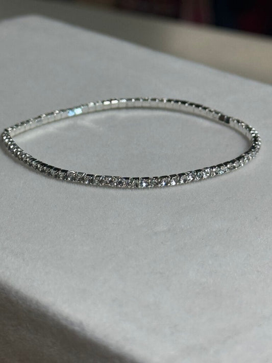 Silver/ Clear Tiny Rhinestone Stretchy Bracelet