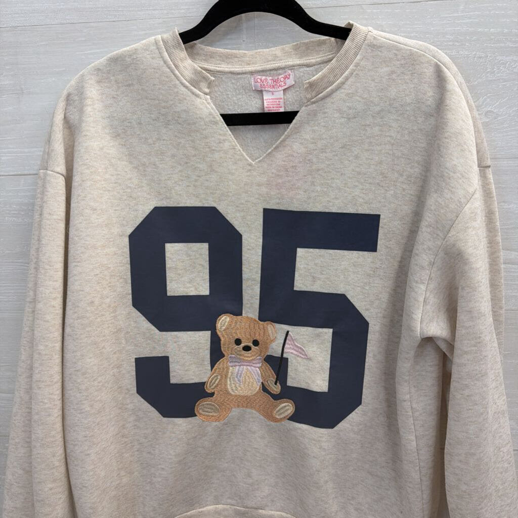 Grey Embroidered Bear Pullover Small