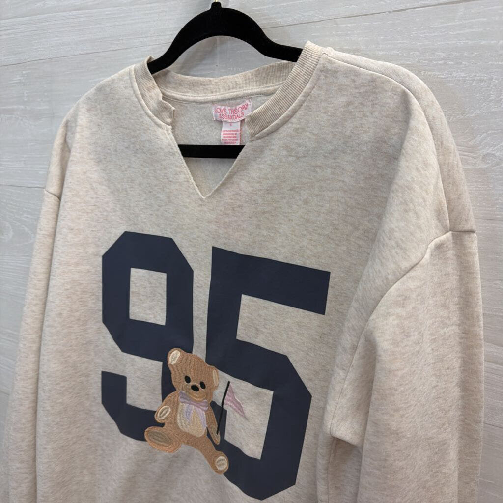 Grey Embroidered Bear Pullover Small