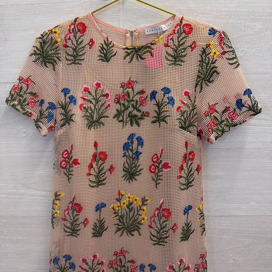 Endless Rose Tan Dress with Embroidered Flowers Extra Small