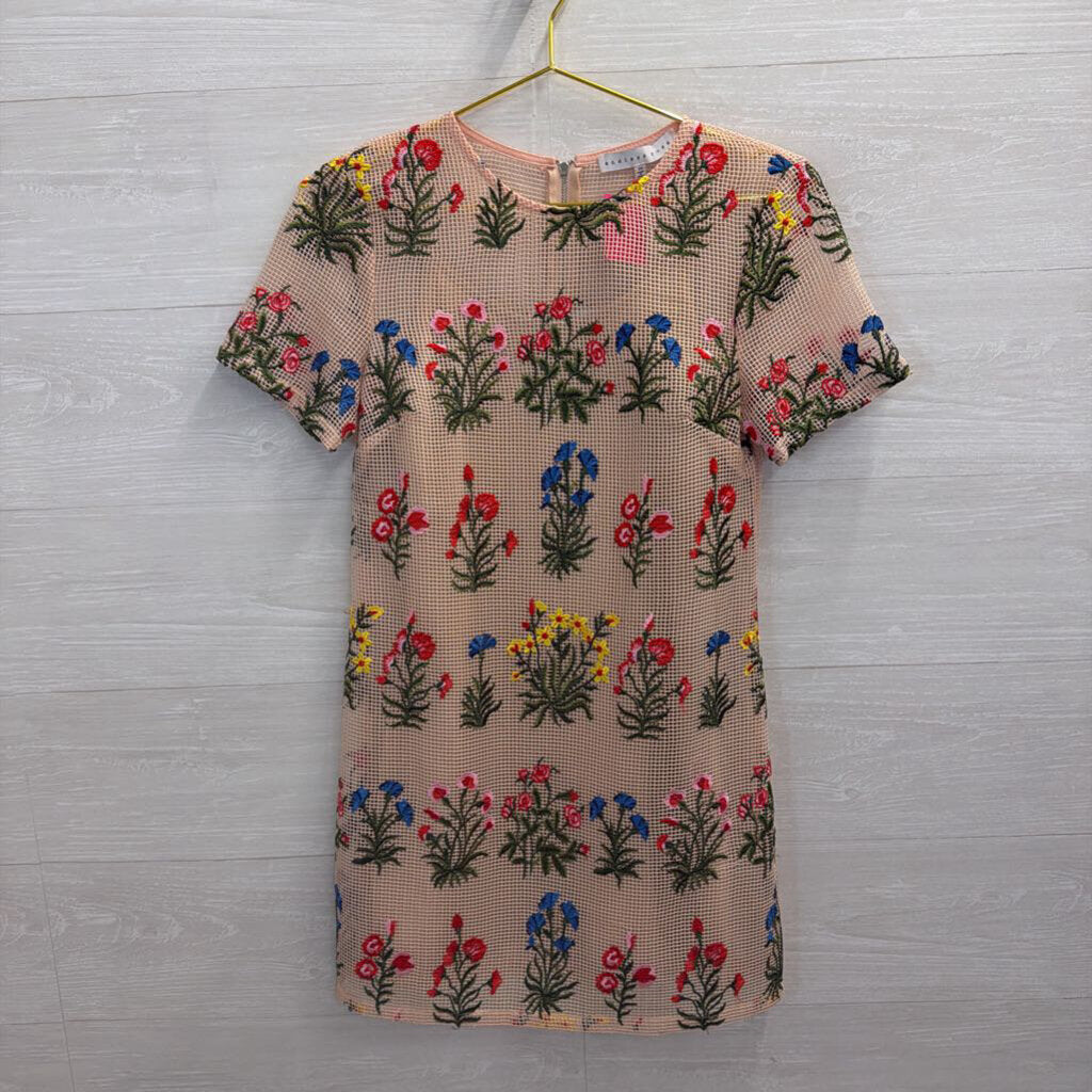 Endless Rose Tan Dress with Embroidered Flowers Extra Small