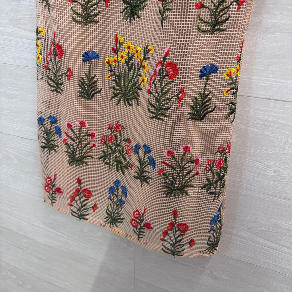 Endless Rose Tan Dress with Embroidered Flowers Extra Small