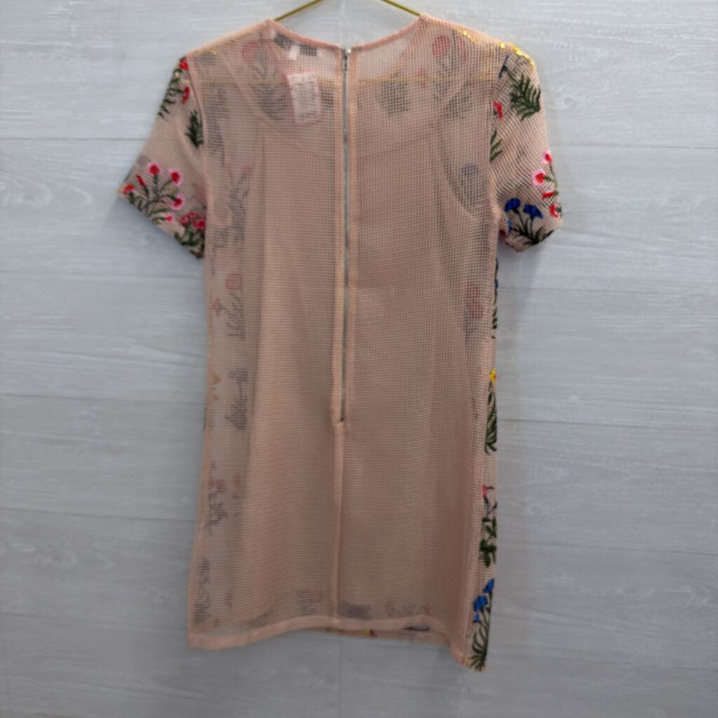 Endless Rose Tan Dress with Embroidered Flowers Extra Small