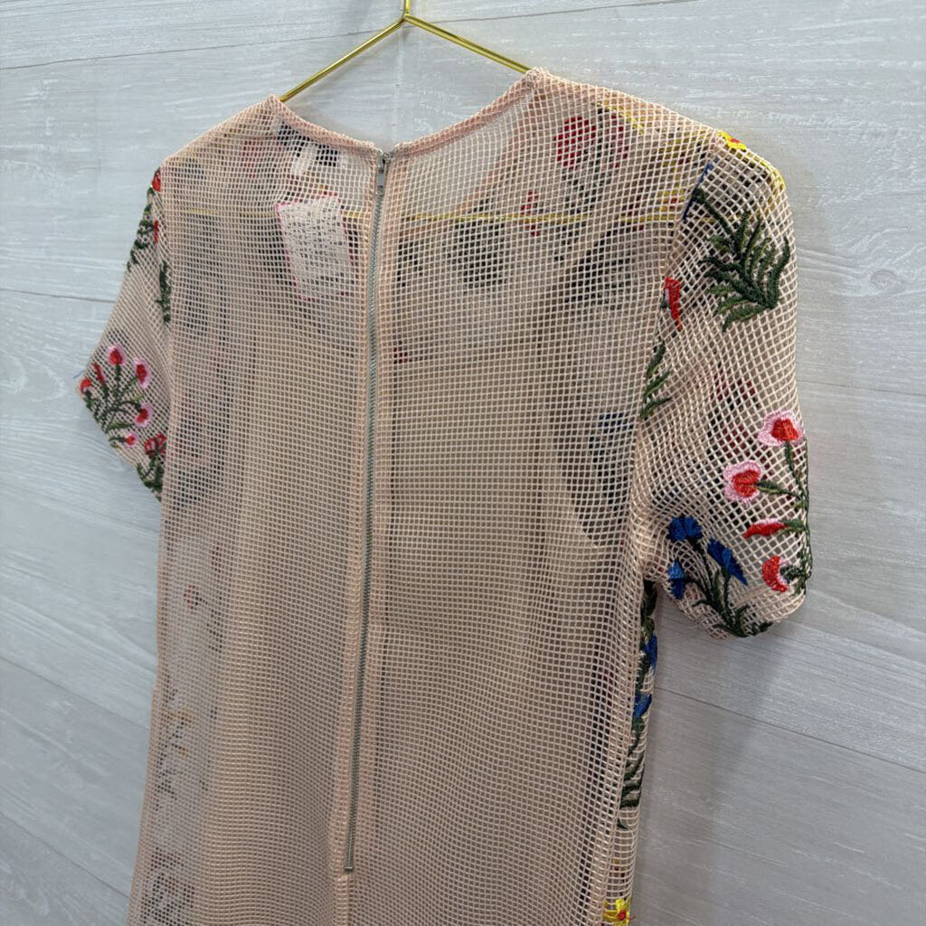 Endless Rose Tan Dress with Embroidered Flowers Extra Small