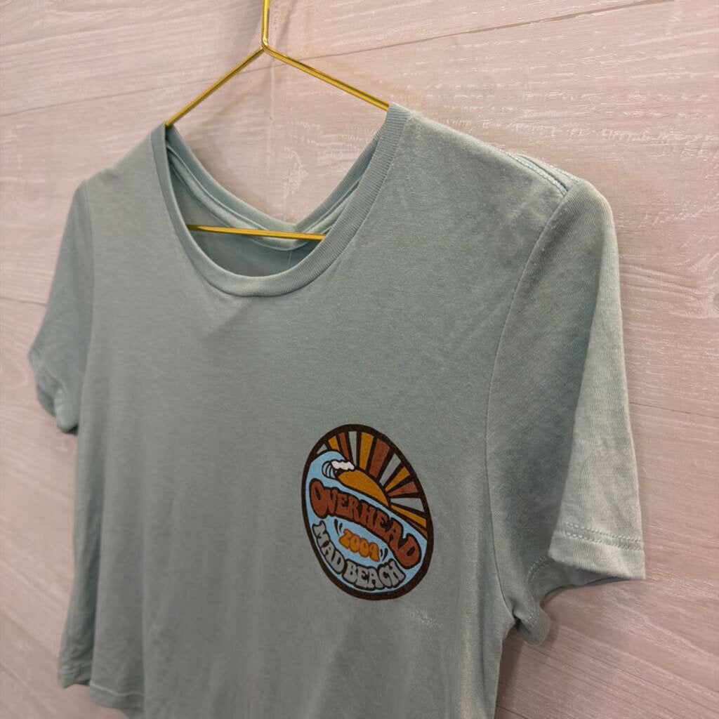 Blue/ Multi Overhead Mad Beach Cropped Short Sleeve Graphic Tee Small