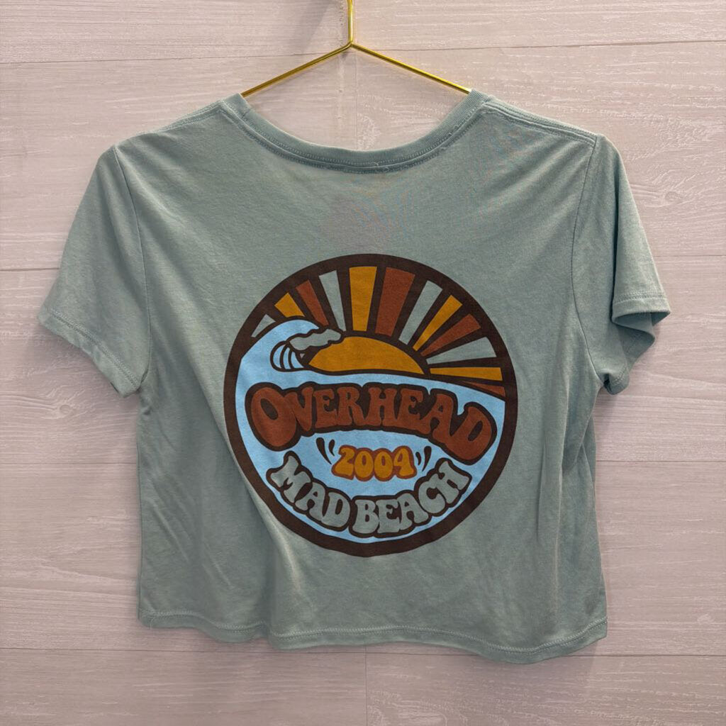 Blue/ Multi Overhead Mad Beach Cropped Short Sleeve Graphic Tee Small