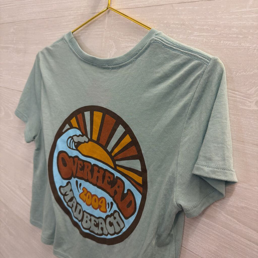 Blue/ Multi Overhead Mad Beach Cropped Short Sleeve Graphic Tee Small